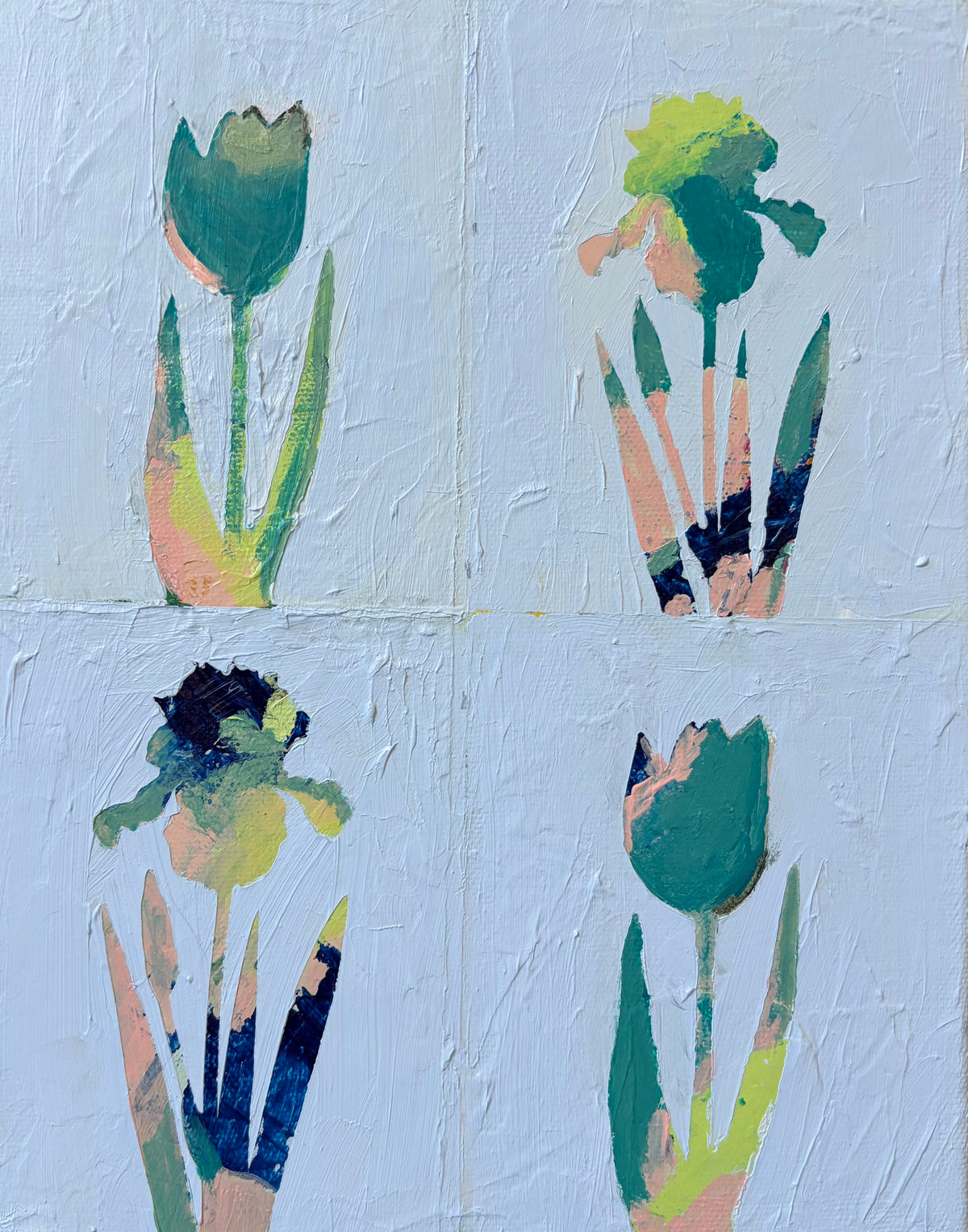 Tulip and Iris on Blue