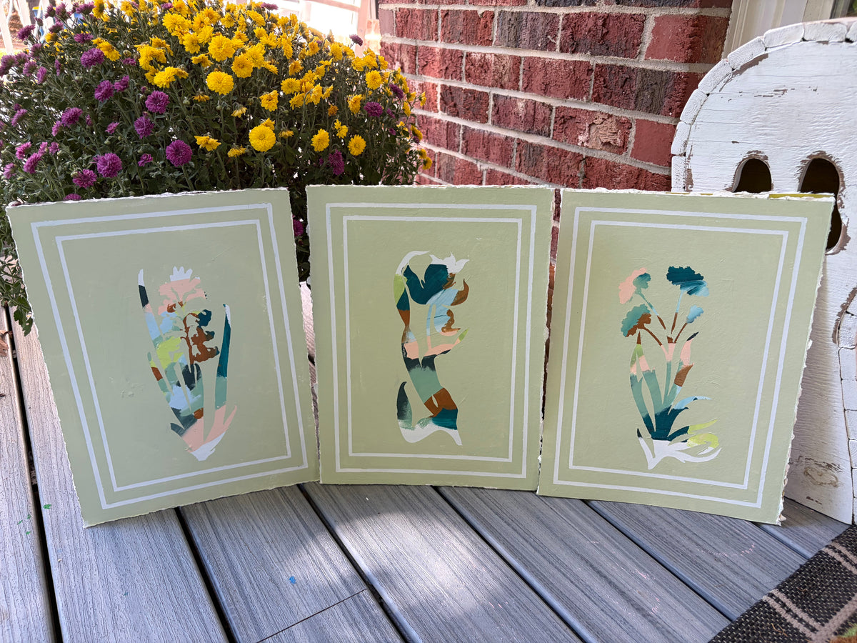 Pale Sage Triptych on Paper